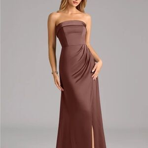 Elegant Strapless Brown Dress